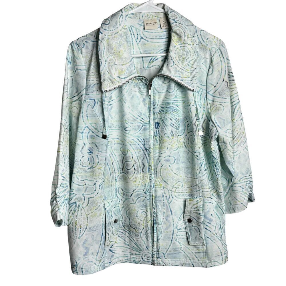 Chico's Zenergy‎ Multicolor 3/4 Sleeve Neema Sunwash Print Full Zip Jacket Large